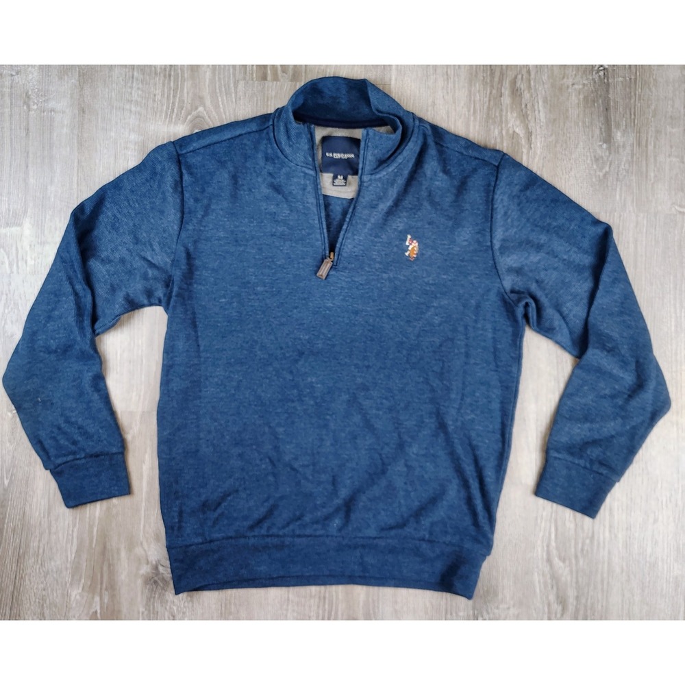 U.S. Polo‎ Assn M Quarter Zip Pullover Sweater Blue Pony Long Sleeve Ribbed